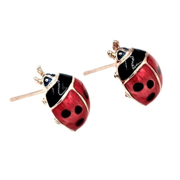 Dainty Red Enamel Ladybug Post Stud Earrings - Picture 3 of 3